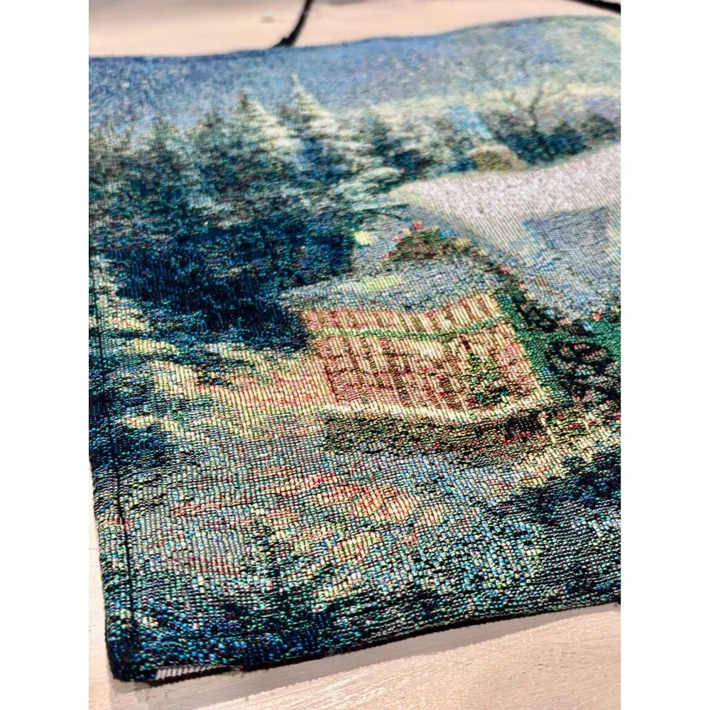Thomas Kinkade Winter Cottage Woven Wall Hanging Tapestry Christmas Decor 17x12